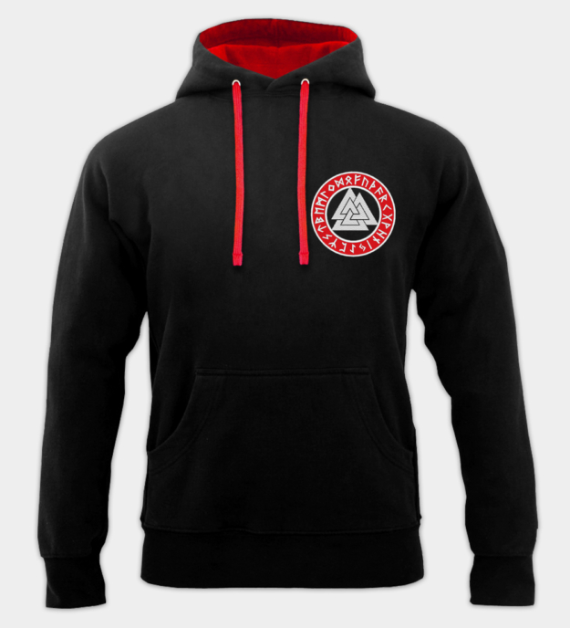 Moletom com capuz bordado Valknut Círculo Rúnico
