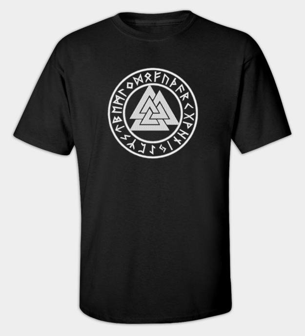 Camiseta bordada Valknut Rúnico