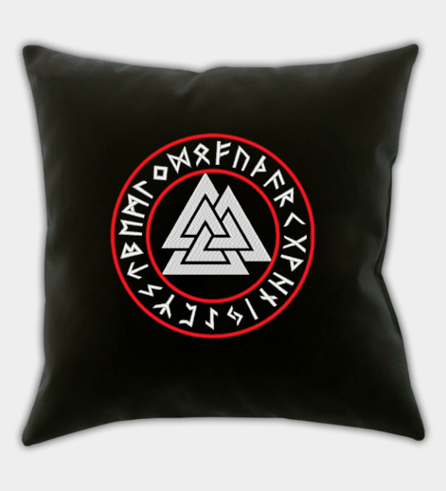 Capa de almofada bordada Círculo rúnico Valknut