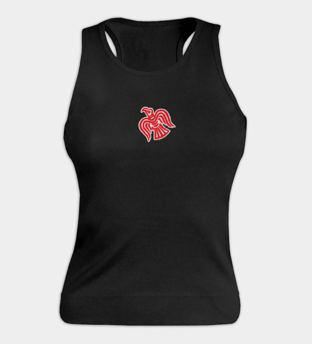 Top sem mangas feminino bordado Motivo de corvo viking